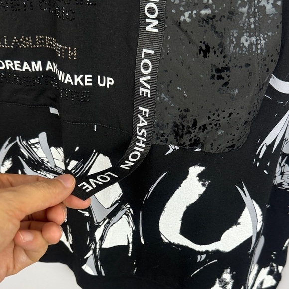 Tricotto Black Gray White Graphic Words Short Sleeve Oversized Tunic Dress - Picture 9 of 15